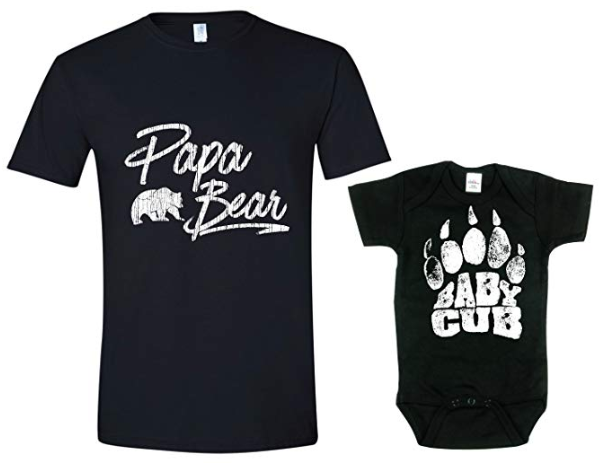 Papa bear and baby cub dad and son matching shirts