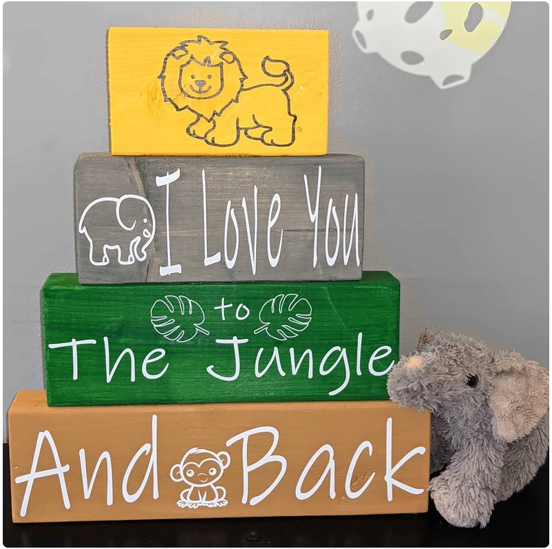 Jungle themed baby nursery block decor